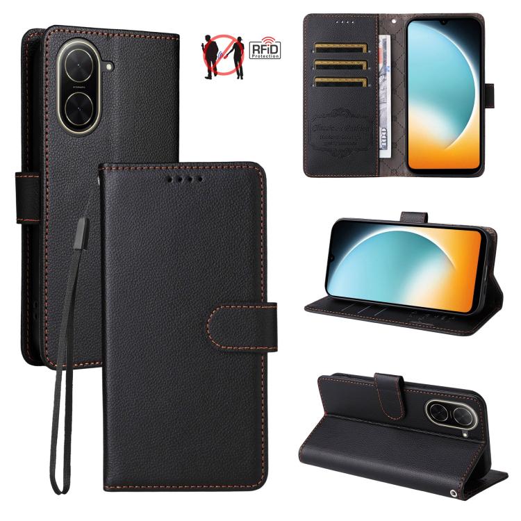 Litchi Texture RFID Blocking 3-Card Wallet Leather Phone Case, For Redmi A5 4G Global 171.7mm, For Redmi Note 14S / 13 Pro 4G Global, For Redmi K80 Pro / Poco F7 Ultra, For Redmi K80 / Poco F7 Pro, For Redmi 14C 4G / 5G / 14R / Poco M7                 ...