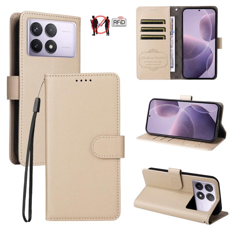 Litchi Texture RFID Blocking 3-Card Wallet Leather Phone Case, For Redmi K80 / Poco F7 Pro, For Redmi 14C 4G / 5G / 14R / Poco M7, For Redmi Note 14 4G Global 164.84mm, For Redmi Note 14 Pro 5G / 14 Pro+ 5G, For Redmi Turbo 4 5G / Poco X7 Pro 5G       ...
