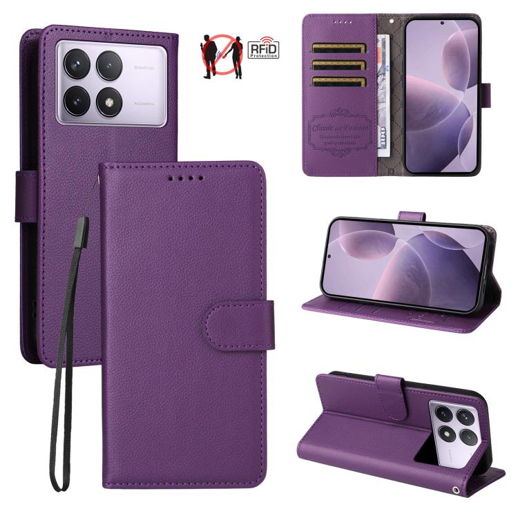 Litchi Texture RFID Blocking 3-Card Wallet Leather Phone Case, For Redmi K80 / Poco F7 Pro, For Redmi 14C 4G / 5G / 14R / Poco M7, For Redmi Note 14 4G Global 164.84mm, For Redmi Note 14 Pro 5G / 14 Pro+ 5G, For Redmi Turbo 4 5G / Poco X7 Pro 5G       ...