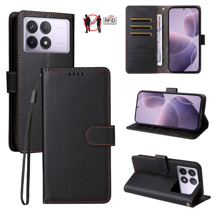 Litchi Texture RFID Blocking 3-Card Wallet Leather Phone Case, For Redmi K80 / Poco F7 Pro, For Redmi 14C 4G / 5G / 14R / Poco M7, For Redmi Note 14 4G Global 164.84mm, For Redmi Note 14 Pro 5G / 14 Pro+ 5G, For Redmi Turbo 4 5G / Poco X7 Pro 5G       ...