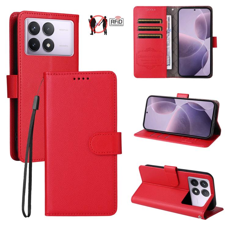 Litchi Texture RFID Blocking 3-Card Wallet Leather Phone Case, For Redmi K80 / Poco F7 Pro, For Redmi 14C 4G / 5G / 14R / Poco M7, For Redmi Note 14 4G Global 164.84mm, For Redmi Note 14 Pro 5G / 14 Pro+ 5G, For Redmi Turbo 4 5G / Poco X7 Pro 5G       ...