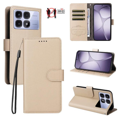 Litchi Texture RFID Blocking 3-Card Wallet Leather Phone Case, For Redmi K80 / Poco F7 Pro, For Redmi 14C 4G / 5G / 14R / Poco M7, For Redmi Note 14 4G Global 164.84mm, For Redmi Note 14 Pro 5G / 14 Pro+ 5G, For Redmi Turbo 4 5G / Poco X7 Pro 5G       ...