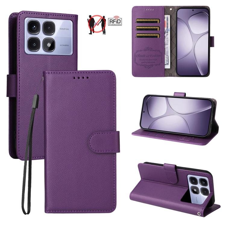 Litchi Texture RFID Blocking 3-Card Wallet Leather Phone Case, For Redmi K80 / Poco F7 Pro, For Redmi 14C 4G / 5G / 14R / Poco M7, For Redmi Note 14 4G Global 164.84mm, For Redmi Note 14 Pro 5G / 14 Pro+ 5G, For Redmi Turbo 4 5G / Poco X7 Pro 5G       ...