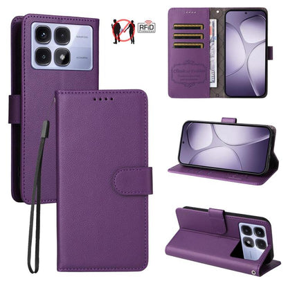 Litchi Texture RFID Blocking 3-Card Wallet Leather Phone Case, For Redmi K80 / Poco F7 Pro, For Redmi 14C 4G / 5G / 14R / Poco M7, For Redmi Note 14 4G Global 164.84mm, For Redmi Note 14 Pro 5G / 14 Pro+ 5G, For Redmi Turbo 4 5G / Poco X7 Pro 5G       ...