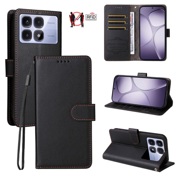 Litchi Texture RFID Blocking 3-Card Wallet Leather Phone Case, For Redmi K80 / Poco F7 Pro, For Redmi 14C 4G / 5G / 14R / Poco M7, For Redmi Note 14 4G Global 164.84mm, For Redmi Note 14 Pro 5G / 14 Pro+ 5G, For Redmi Turbo 4 5G / Poco X7 Pro 5G       ...