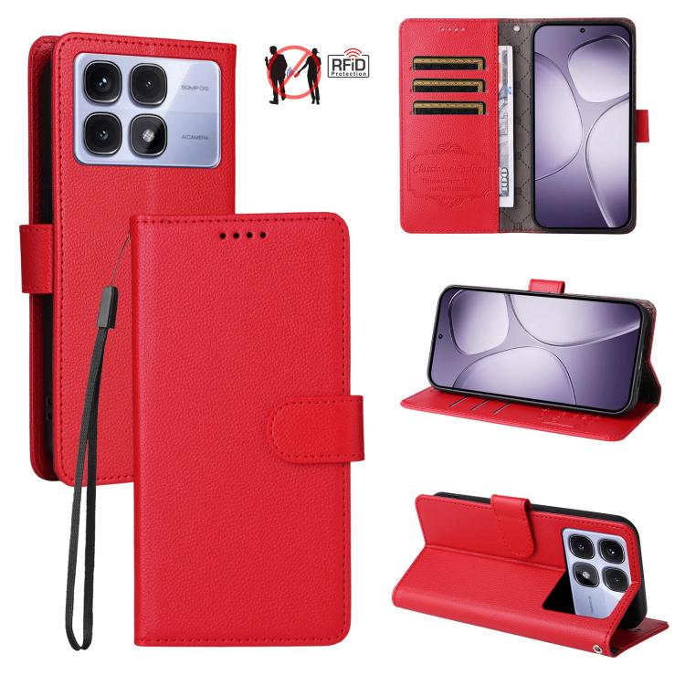 Litchi Texture RFID Blocking 3-Card Wallet Leather Phone Case, For Redmi K80 / Poco F7 Pro, For Redmi 14C 4G / 5G / 14R / Poco M7, For Redmi Note 14 4G Global 164.84mm, For Redmi Note 14 Pro 5G / 14 Pro+ 5G, For Redmi Turbo 4 5G / Poco X7 Pro 5G       ...