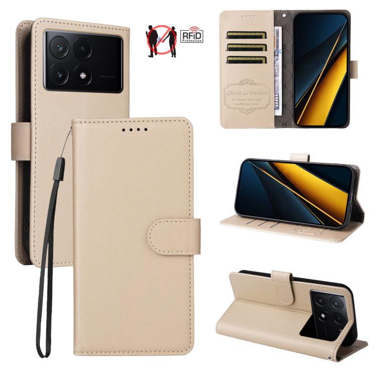 Litchi Texture RFID Blocking 3-Card Wallet Leather Phone Case, For Redmi K80 / Poco F7 Pro, For Redmi 14C 4G / 5G / 14R / Poco M7, For Redmi Note 14 4G Global 164.84mm, For Redmi Note 14 Pro 5G / 14 Pro+ 5G, For Redmi Turbo 4 5G / Poco X7 Pro 5G       ...