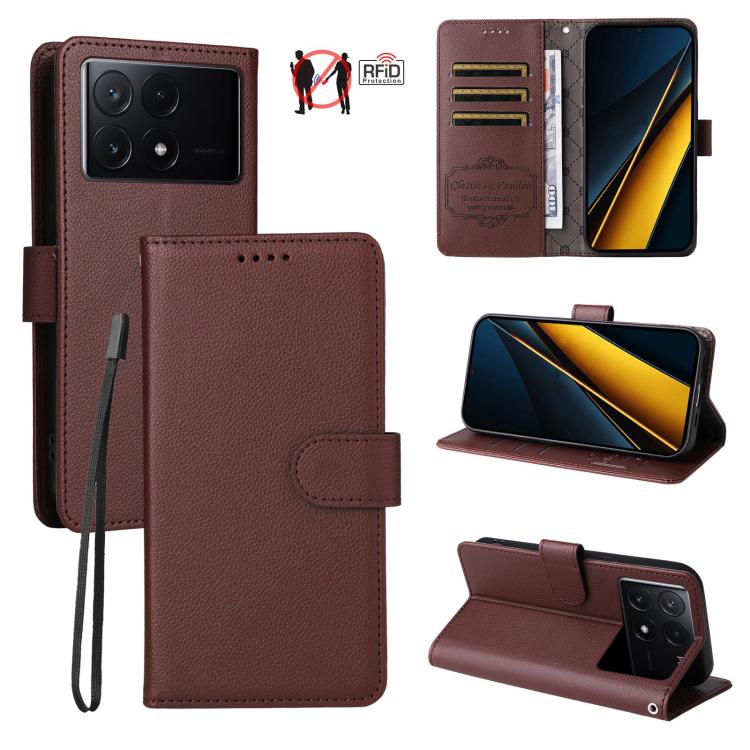 Litchi Texture RFID Blocking 3-Card Wallet Leather Phone Case, For Redmi K80 / Poco F7 Pro, For Redmi 14C 4G / 5G / 14R / Poco M7, For Redmi Note 14 4G Global 164.84mm, For Redmi Note 14 Pro 5G / 14 Pro+ 5G, For Redmi Turbo 4 5G / Poco X7 Pro 5G       ...