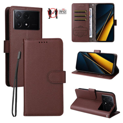 Litchi Texture RFID Blocking 3-Card Wallet Leather Phone Case, For Redmi K80 / Poco F7 Pro, For Redmi 14C 4G / 5G / 14R / Poco M7, For Redmi Note 14 4G Global 164.84mm, For Redmi Note 14 Pro 5G / 14 Pro+ 5G, For Redmi Turbo 4 5G / Poco X7 Pro 5G       ...