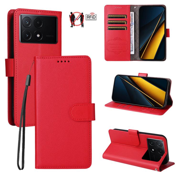 Litchi Texture RFID Blocking 3-Card Wallet Leather Phone Case, For Redmi K80 / Poco F7 Pro, For Redmi 14C 4G / 5G / 14R / Poco M7, For Redmi Note 14 4G Global 164.84mm, For Redmi Note 14 Pro 5G / 14 Pro+ 5G, For Redmi Turbo 4 5G / Poco X7 Pro 5G       ...