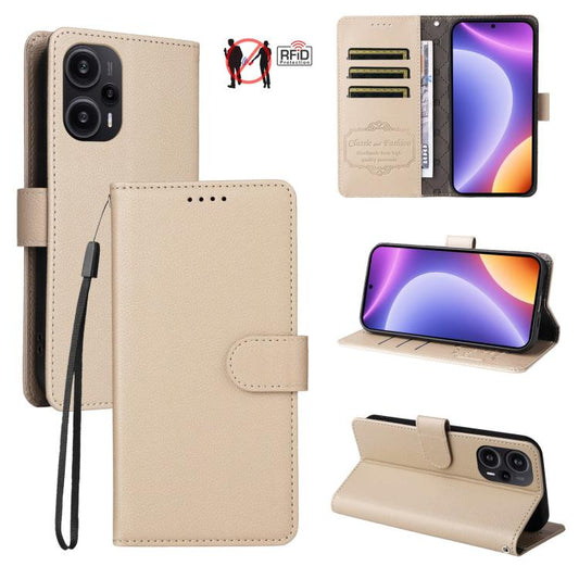 Litchi Texture RFID Blocking 3-Card Wallet Leather Phone Case, For Redmi Note 12 Turbo / Poco F5, For Redmi 12C / 11A / Poco C55, For Redmi 10C / 10 India / 10 Power
