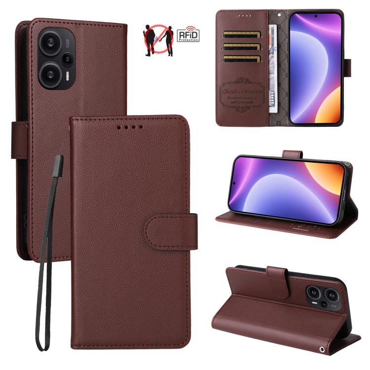Litchi Texture RFID Blocking 3-Card Wallet Leather Phone Case, For Redmi Note 13 5G, For Redmi Note 13 Pro+ 5G, For Redmi 12 4G / 5G / Note 12R, For Redmi Note 12 Turbo / Poco F5, For Redmi 12C / 11A / Poco C55, For Redmi 10C / 10 India / 10 Power