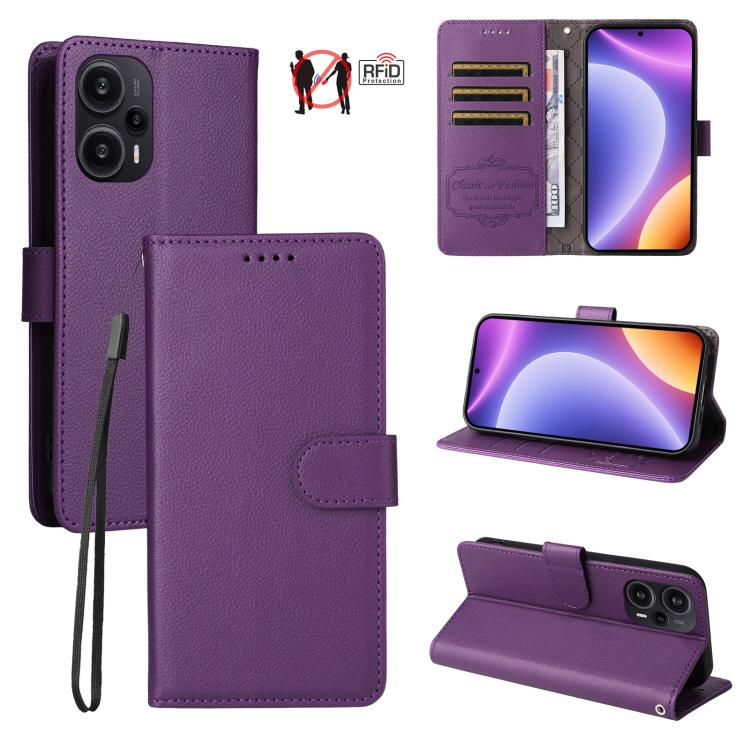 Litchi Texture RFID Blocking 3-Card Wallet Leather Phone Case, For Redmi Note 12 Turbo / Poco F5, For Redmi 12C / 11A / Poco C55, For Redmi 10C / 10 India / 10 Power