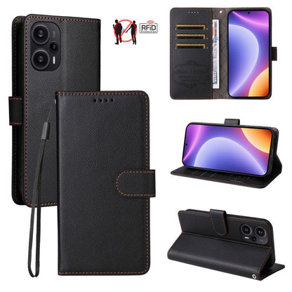 Litchi Texture RFID Blocking 3-Card Wallet Leather Phone Case, For Redmi Note 12 Turbo / Poco F5, For Redmi 12C / 11A / Poco C55, For Redmi 10C / 10 India / 10 Power