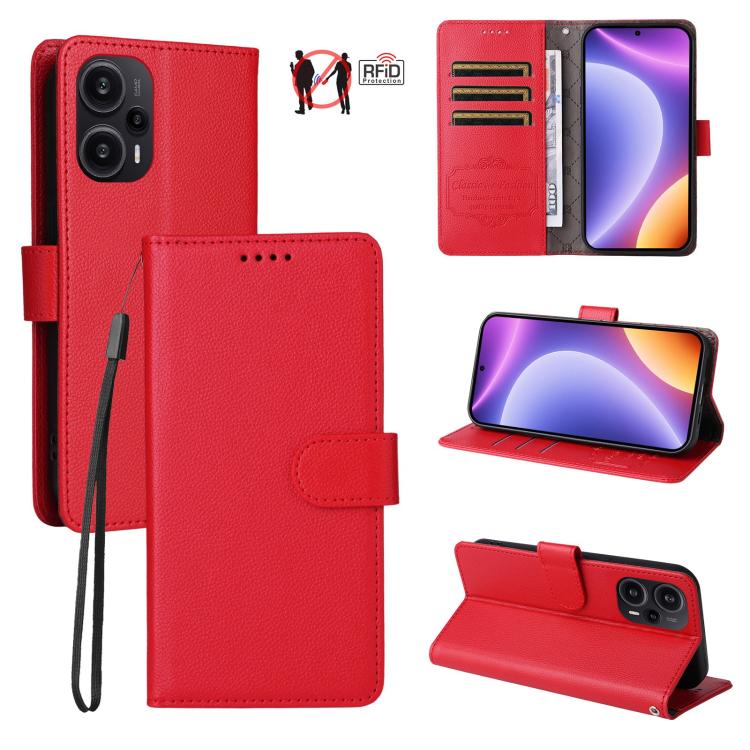 Litchi Texture RFID Blocking 3-Card Wallet Leather Phone Case, For Redmi Note 12 Turbo / Poco F5, For Redmi 12C / 11A / Poco C55, For Redmi 10C / 10 India / 10 Power