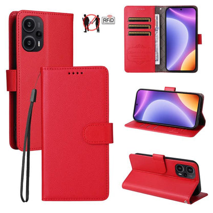Litchi Texture RFID Blocking 3-Card Wallet Leather Phone Case, For Redmi Note 12 Turbo / Poco F5, For Redmi 12C / 11A / Poco C55, For Redmi 10C / 10 India / 10 Power