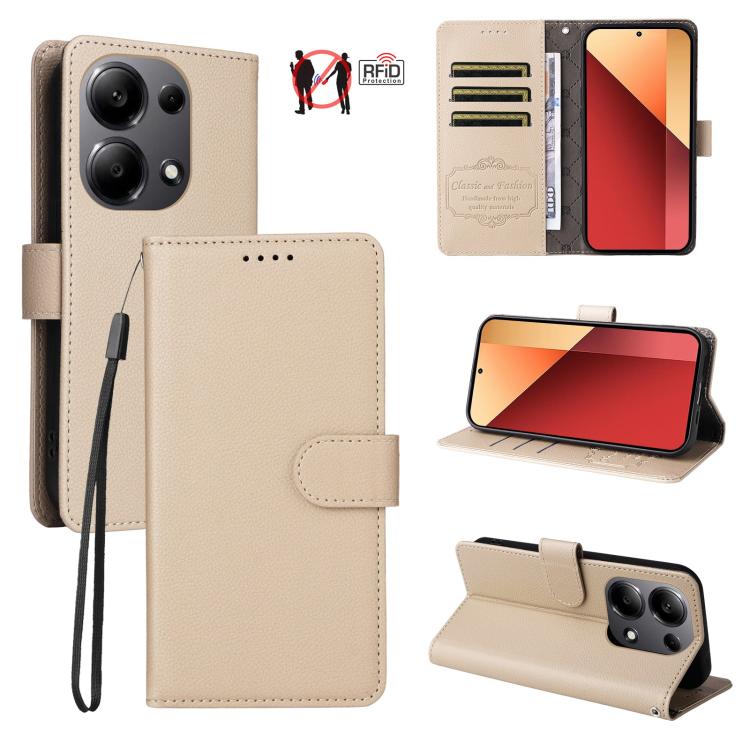 Litchi Texture RFID Blocking 3-Card Wallet Leather Phone Case, For Redmi K80 / Poco F7 Pro, For Redmi 14C 4G / 5G / 14R / Poco M7, For Redmi Note 14 4G Global 164.84mm, For Redmi Note 14 Pro 5G / 14 Pro+ 5G, For Redmi Turbo 4 5G / Poco X7 Pro 5G       ...
