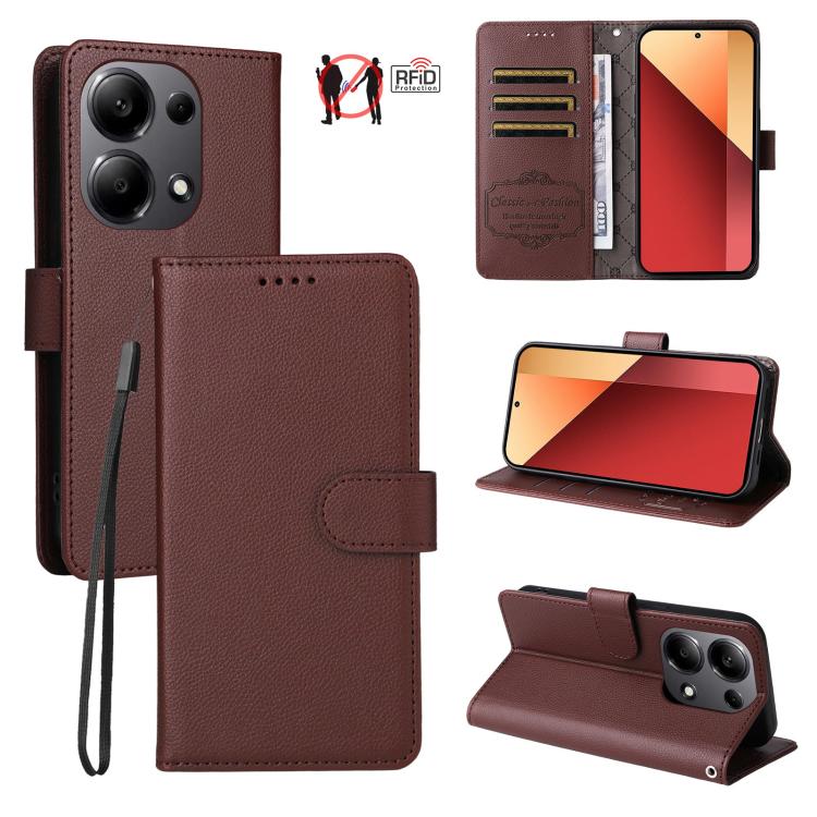 Litchi Texture RFID Blocking 3-Card Wallet Leather Phone Case, For Redmi K80 / Poco F7 Pro, For Redmi 14C 4G / 5G / 14R / Poco M7, For Redmi Note 14 4G Global 164.84mm, For Redmi Note 14 Pro 5G / 14 Pro+ 5G, For Redmi Turbo 4 5G / Poco X7 Pro 5G       ...