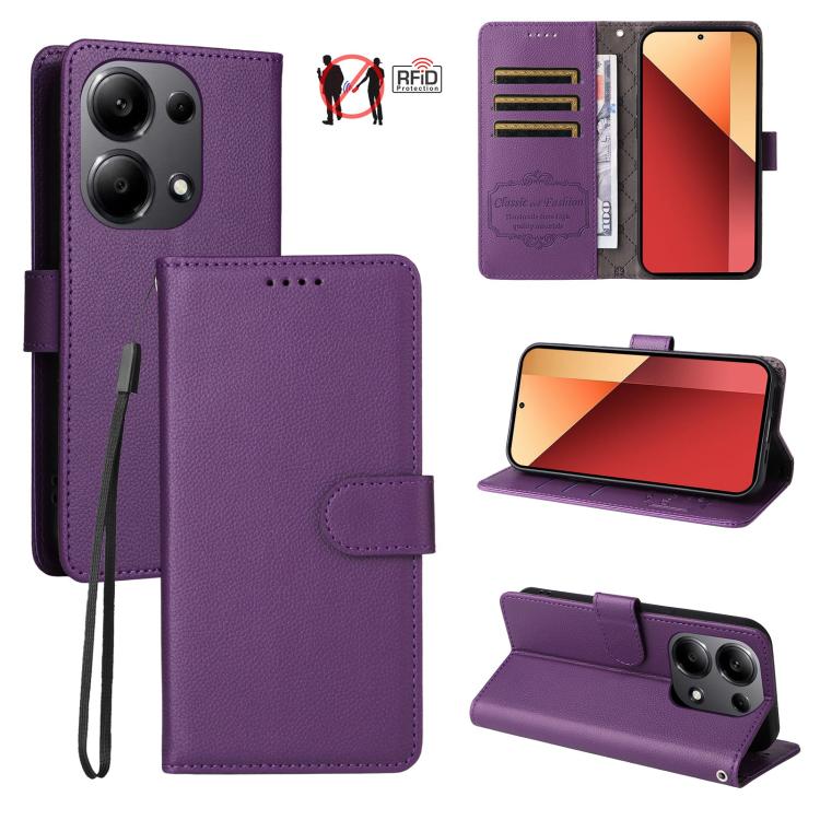 Litchi Texture RFID Blocking 3-Card Wallet Leather Phone Case, For Redmi K80 / Poco F7 Pro, For Redmi 14C 4G / 5G / 14R / Poco M7, For Redmi Note 14 4G Global 164.84mm, For Redmi Note 14 Pro 5G / 14 Pro+ 5G, For Redmi Turbo 4 5G / Poco X7 Pro 5G       ...
