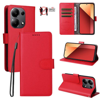 Litchi Texture RFID Blocking 3-Card Wallet Leather Phone Case, For Redmi K80 / Poco F7 Pro, For Redmi 14C 4G / 5G / 14R / Poco M7, For Redmi Note 14 4G Global 164.84mm, For Redmi Note 14 Pro 5G / 14 Pro+ 5G, For Redmi Turbo 4 5G / Poco X7 Pro 5G       ...