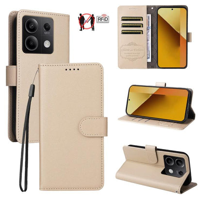 Litchi Texture RFID Blocking 3-Card Wallet Leather Phone Case, For Redmi Note 13 5G, For Redmi Note 13 Pro+ 5G, For Redmi 12 4G / 5G / Note 12R, For Redmi Note 12 Turbo / Poco F5, For Redmi 12C / 11A / Poco C55, For Redmi 10C / 10 India / 10 Power