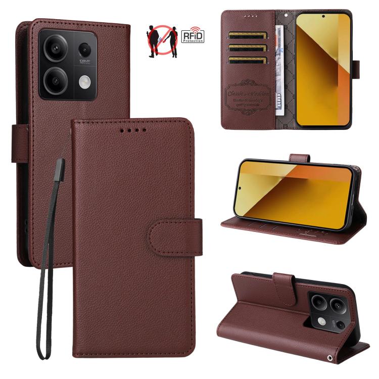 Litchi Texture RFID Blocking 3-Card Wallet Leather Phone Case, For Redmi Note 13 5G, For Redmi Note 13 Pro+ 5G, For Redmi 12 4G / 5G / Note 12R, For Redmi Note 12 Turbo / Poco F5, For Redmi 12C / 11A / Poco C55, For Redmi 10C / 10 India / 10 Power