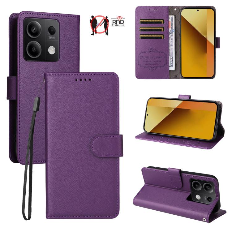 Litchi Texture RFID Blocking 3-Card Wallet Leather Phone Case, For Redmi Note 13 5G, For Redmi Note 13 Pro+ 5G, For Redmi 12 4G / 5G / Note 12R, For Redmi Note 12 Turbo / Poco F5, For Redmi 12C / 11A / Poco C55, For Redmi 10C / 10 India / 10 Power
