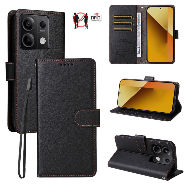 Litchi Texture RFID Blocking 3-Card Wallet Leather Phone Case, For Redmi Note 13 5G, For Redmi Note 13 Pro+ 5G, For Redmi 12 4G / 5G / Note 12R, For Redmi Note 12 Turbo / Poco F5, For Redmi 12C / 11A / Poco C55, For Redmi 10C / 10 India / 10 Power
