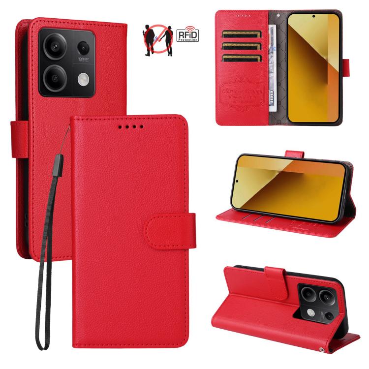 Litchi Texture RFID Blocking 3-Card Wallet Leather Phone Case, For Redmi Note 13 5G, For Redmi Note 13 Pro+ 5G, For Redmi 12 4G / 5G / Note 12R, For Redmi Note 12 Turbo / Poco F5, For Redmi 12C / 11A / Poco C55, For Redmi 10C / 10 India / 10 Power