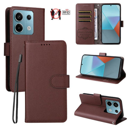 Litchi Texture RFID Blocking 3-Card Wallet Leather Phone Case, For Redmi K80 / Poco F7 Pro, For Redmi 14C 4G / 5G / 14R / Poco M7, For Redmi Note 14 4G Global 164.84mm, For Redmi Note 14 Pro 5G / 14 Pro+ 5G, For Redmi Turbo 4 5G / Poco X7 Pro 5G       ...