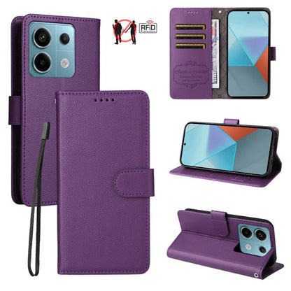 Litchi Texture RFID Blocking 3-Card Wallet Leather Phone Case, For Redmi K80 / Poco F7 Pro, For Redmi 14C 4G / 5G / 14R / Poco M7, For Redmi Note 14 4G Global 164.84mm, For Redmi Note 14 Pro 5G / 14 Pro+ 5G, For Redmi Turbo 4 5G / Poco X7 Pro 5G       ...