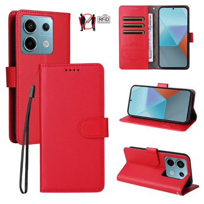 Litchi Texture RFID Blocking 3-Card Wallet Leather Phone Case, For Redmi K80 / Poco F7 Pro, For Redmi 14C 4G / 5G / 14R / Poco M7, For Redmi Note 14 4G Global 164.84mm, For Redmi Note 14 Pro 5G / 14 Pro+ 5G, For Redmi Turbo 4 5G / Poco X7 Pro 5G       ...