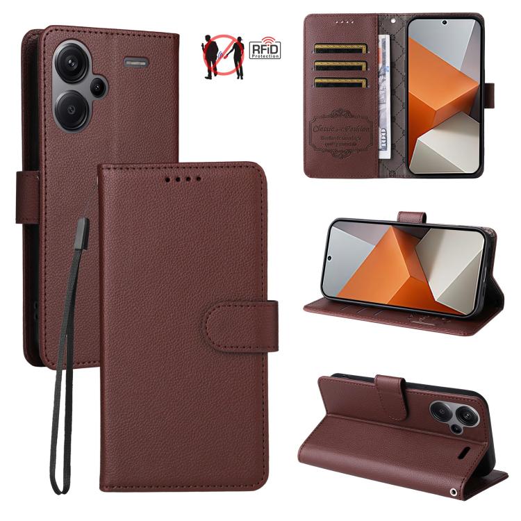 Litchi Texture RFID Blocking 3-Card Wallet Leather Phone Case, For Redmi Note 13 5G, For Redmi Note 13 Pro+ 5G, For Redmi 12 4G / 5G / Note 12R, For Redmi Note 12 Turbo / Poco F5, For Redmi 12C / 11A / Poco C55, For Redmi 10C / 10 India / 10 Power