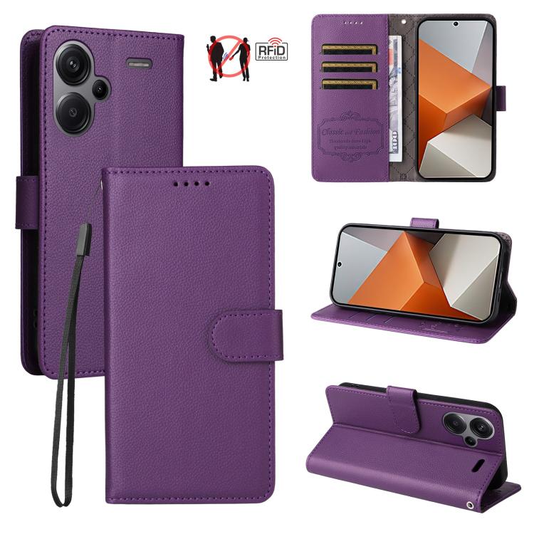 Litchi Texture RFID Blocking 3-Card Wallet Leather Phone Case, For Redmi Note 13 5G, For Redmi Note 13 Pro+ 5G, For Redmi 12 4G / 5G / Note 12R, For Redmi Note 12 Turbo / Poco F5, For Redmi 12C / 11A / Poco C55, For Redmi 10C / 10 India / 10 Power