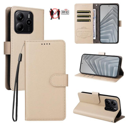 Litchi Texture RFID Blocking 3-Card Wallet Leather Phone Case, For Redmi K80 / Poco F7 Pro, For Redmi 14C 4G / 5G / 14R / Poco M7, For Redmi Note 14 4G Global 164.84mm, For Redmi Note 14 Pro 5G / 14 Pro+ 5G, For Redmi Turbo 4 5G / Poco X7 Pro 5G       ...
