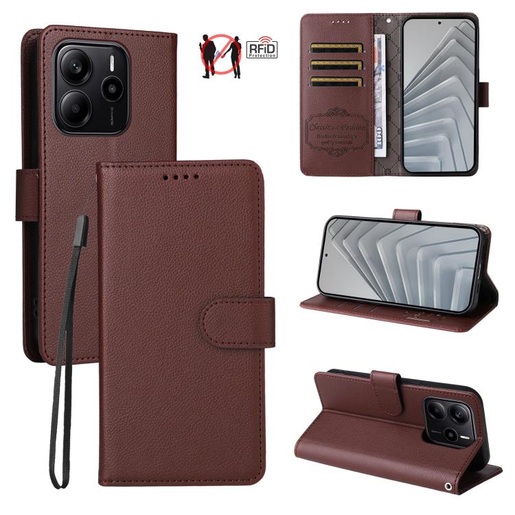 Litchi Texture RFID Blocking 3-Card Wallet Leather Phone Case, For Redmi K80 / Poco F7 Pro, For Redmi 14C 4G / 5G / 14R / Poco M7, For Redmi Note 14 4G Global 164.84mm, For Redmi Note 14 Pro 5G / 14 Pro+ 5G, For Redmi Turbo 4 5G / Poco X7 Pro 5G       ...