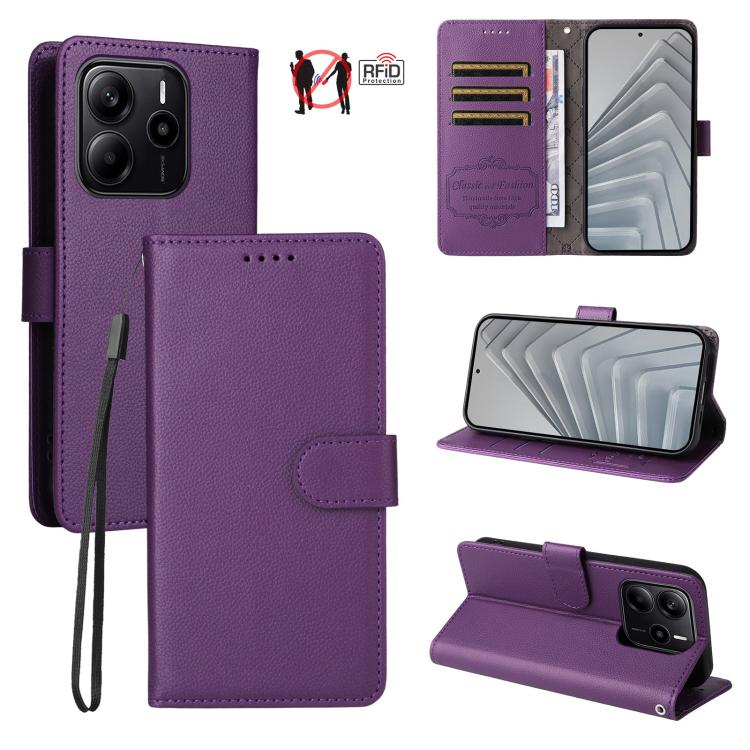 Litchi Texture RFID Blocking 3-Card Wallet Leather Phone Case, For Redmi K80 / Poco F7 Pro, For Redmi 14C 4G / 5G / 14R / Poco M7, For Redmi Note 14 4G Global 164.84mm, For Redmi Note 14 Pro 5G / 14 Pro+ 5G, For Redmi Turbo 4 5G / Poco X7 Pro 5G       ...