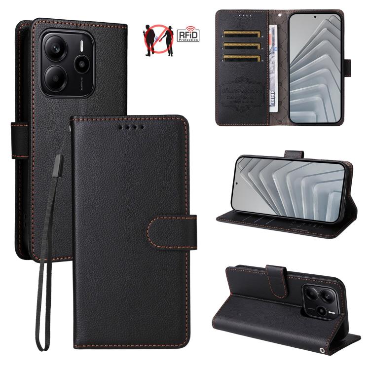 Litchi Texture RFID Blocking 3-Card Wallet Leather Phone Case, For Redmi K80 / Poco F7 Pro, For Redmi 14C 4G / 5G / 14R / Poco M7, For Redmi Note 14 4G Global 164.84mm, For Redmi Note 14 Pro 5G / 14 Pro+ 5G, For Redmi Turbo 4 5G / Poco X7 Pro 5G       ...