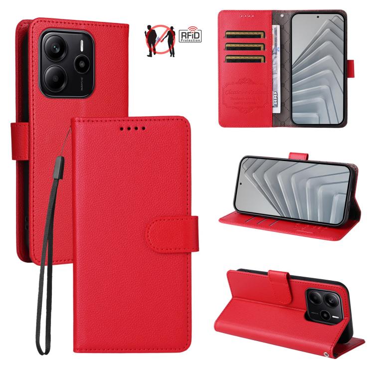 Litchi Texture RFID Blocking 3-Card Wallet Leather Phone Case, For Redmi K80 / Poco F7 Pro, For Redmi 14C 4G / 5G / 14R / Poco M7, For Redmi Note 14 4G Global 164.84mm, For Redmi Note 14 Pro 5G / 14 Pro+ 5G, For Redmi Turbo 4 5G / Poco X7 Pro 5G       ...