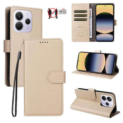 Litchi Texture RFID Blocking 3-Card Wallet Leather Phone Case, For Redmi K80 / Poco F7 Pro, For Redmi 14C 4G / 5G / 14R / Poco M7, For Redmi Note 14 4G Global 164.84mm, For Redmi Note 14 Pro 5G / 14 Pro+ 5G, For Redmi Turbo 4 5G / Poco X7 Pro 5G       ...