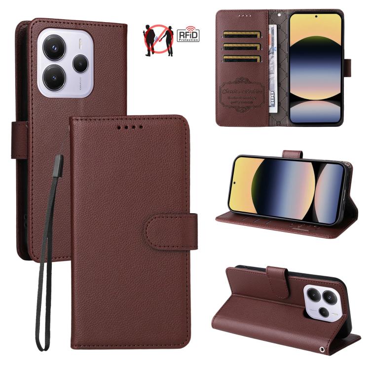Litchi Texture RFID Blocking 3-Card Wallet Leather Phone Case, For Redmi K80 / Poco F7 Pro, For Redmi 14C 4G / 5G / 14R / Poco M7, For Redmi Note 14 4G Global 164.84mm, For Redmi Note 14 Pro 5G / 14 Pro+ 5G, For Redmi Turbo 4 5G / Poco X7 Pro 5G       ...