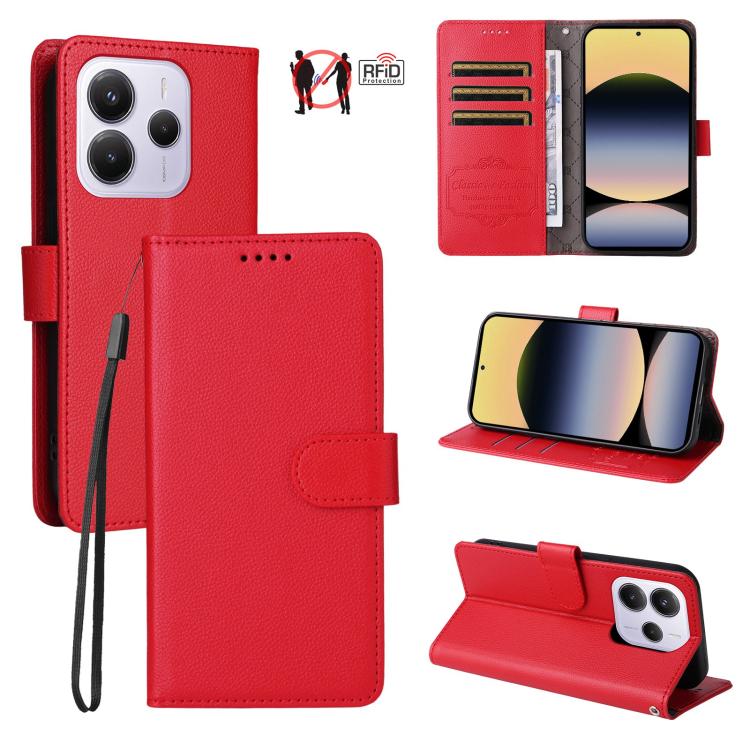 Litchi Texture RFID Blocking 3-Card Wallet Leather Phone Case, For Redmi K80 / Poco F7 Pro, For Redmi 14C 4G / 5G / 14R / Poco M7, For Redmi Note 14 4G Global 164.84mm, For Redmi Note 14 Pro 5G / 14 Pro+ 5G, For Redmi Turbo 4 5G / Poco X7 Pro 5G       ...