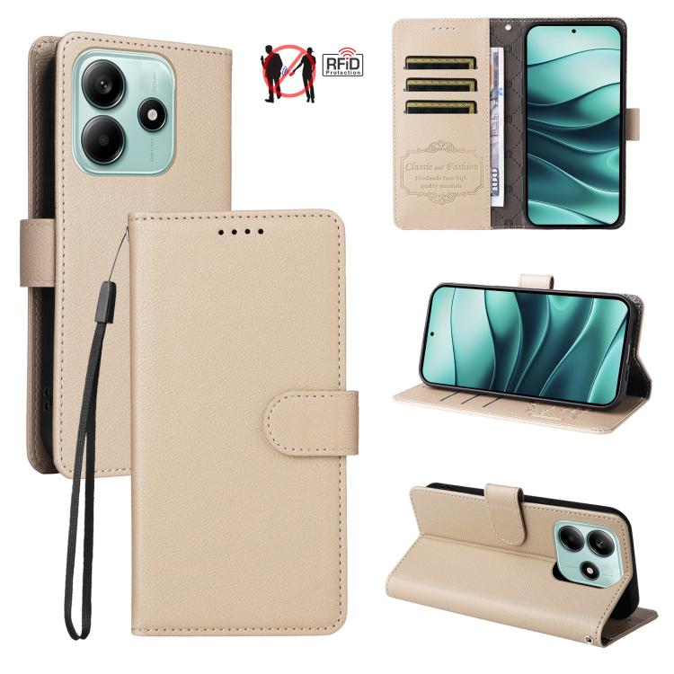 Litchi Texture RFID Blocking 3-Card Wallet Leather Phone Case, For Redmi K80 / Poco F7 Pro, For Redmi 14C 4G / 5G / 14R / Poco M7, For Redmi Note 14 4G Global 164.84mm, For Redmi Note 14 Pro 5G / 14 Pro+ 5G, For Redmi Turbo 4 5G / Poco X7 Pro 5G       ...