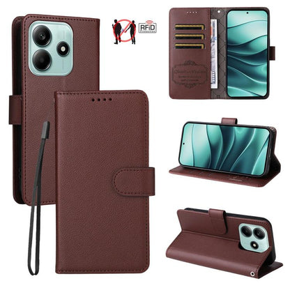 Litchi Texture RFID Blocking 3-Card Wallet Leather Phone Case, For Redmi K80 / Poco F7 Pro, For Redmi 14C 4G / 5G / 14R / Poco M7, For Redmi Note 14 4G Global 164.84mm, For Redmi Note 14 Pro 5G / 14 Pro+ 5G, For Redmi Turbo 4 5G / Poco X7 Pro 5G       ...