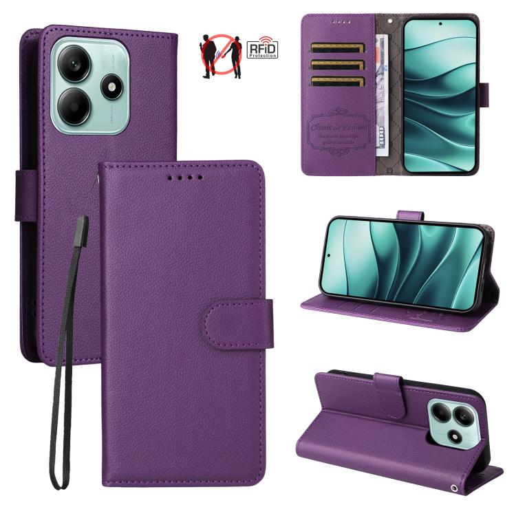 Litchi Texture RFID Blocking 3-Card Wallet Leather Phone Case, For Redmi K80 / Poco F7 Pro, For Redmi 14C 4G / 5G / 14R / Poco M7, For Redmi Note 14 4G Global 164.84mm, For Redmi Note 14 Pro 5G / 14 Pro+ 5G, For Redmi Turbo 4 5G / Poco X7 Pro 5G       ...