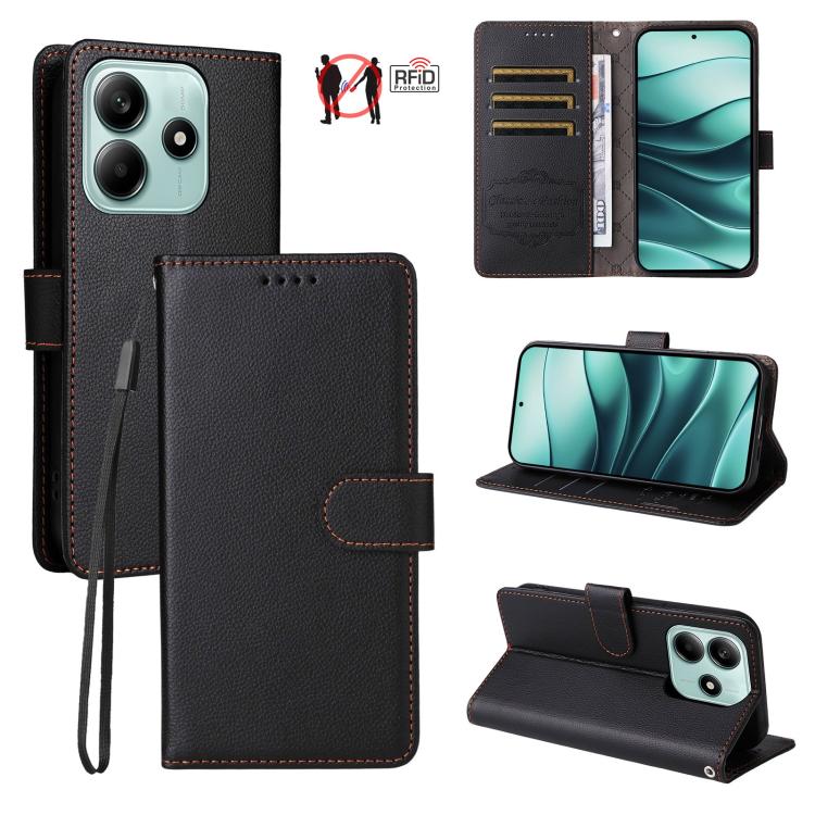 Litchi Texture RFID Blocking 3-Card Wallet Leather Phone Case, For Redmi K80 / Poco F7 Pro, For Redmi 14C 4G / 5G / 14R / Poco M7, For Redmi Note 14 4G Global 164.84mm, For Redmi Note 14 Pro 5G / 14 Pro+ 5G, For Redmi Turbo 4 5G / Poco X7 Pro 5G       ...