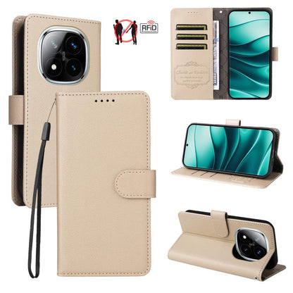 Litchi Texture RFID Blocking 3-Card Wallet Leather Phone Case, For Redmi K80 / Poco F7 Pro, For Redmi 14C 4G / 5G / 14R / Poco M7, For Redmi Note 14 4G Global 164.84mm, For Redmi Note 14 Pro 5G / 14 Pro+ 5G, For Redmi Turbo 4 5G / Poco X7 Pro 5G       ...