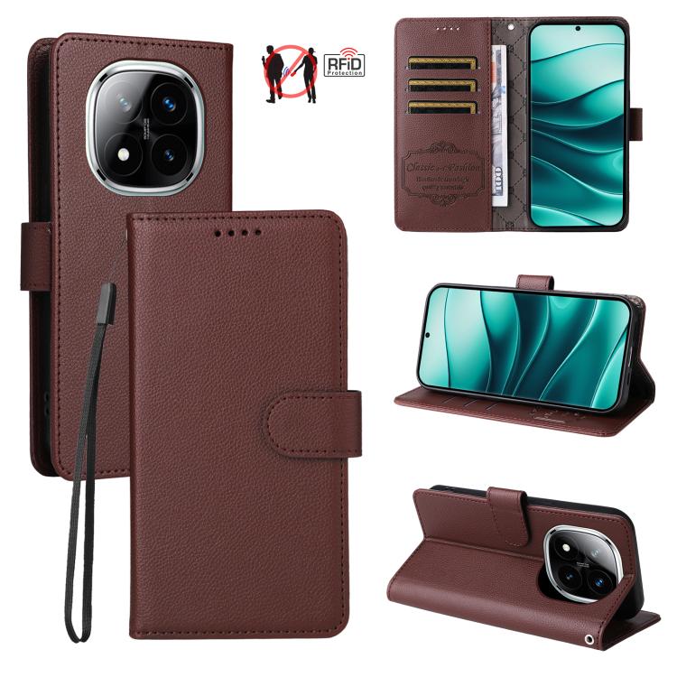 Litchi Texture RFID Blocking 3-Card Wallet Leather Phone Case, For Redmi K80 / Poco F7 Pro, For Redmi 14C 4G / 5G / 14R / Poco M7, For Redmi Note 14 4G Global 164.84mm, For Redmi Note 14 Pro 5G / 14 Pro+ 5G, For Redmi Turbo 4 5G / Poco X7 Pro 5G       ...