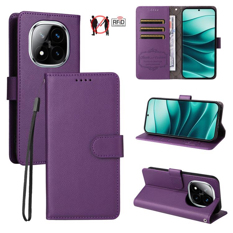 Litchi Texture RFID Blocking 3-Card Wallet Leather Phone Case, For Redmi K80 / Poco F7 Pro, For Redmi 14C 4G / 5G / 14R / Poco M7, For Redmi Note 14 4G Global 164.84mm, For Redmi Note 14 Pro 5G / 14 Pro+ 5G, For Redmi Turbo 4 5G / Poco X7 Pro 5G       ...