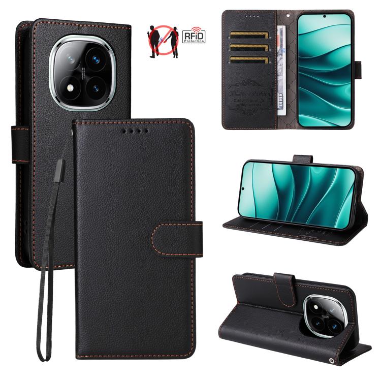 Litchi Texture RFID Blocking 3-Card Wallet Leather Phone Case, For Redmi K80 / Poco F7 Pro, For Redmi 14C 4G / 5G / 14R / Poco M7, For Redmi Note 14 4G Global 164.84mm, For Redmi Note 14 Pro 5G / 14 Pro+ 5G, For Redmi Turbo 4 5G / Poco X7 Pro 5G       ...